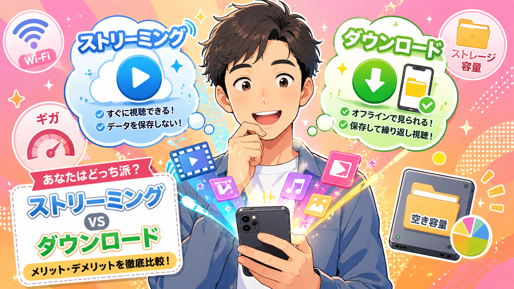 FANZAはストリーミングとダウンロードどっちが損しない？スマホ視聴の違いや通信量・容量を徹底比較！